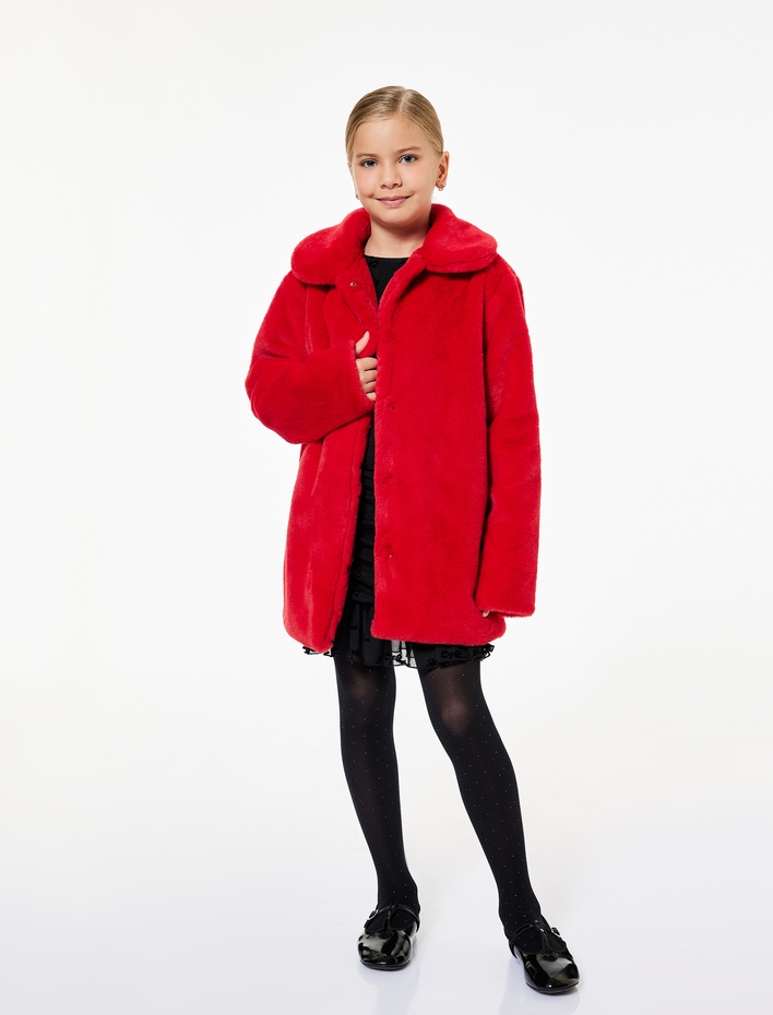 Kız Çocuk Uzun Kollu Bebe Yaka Peluş Ceket