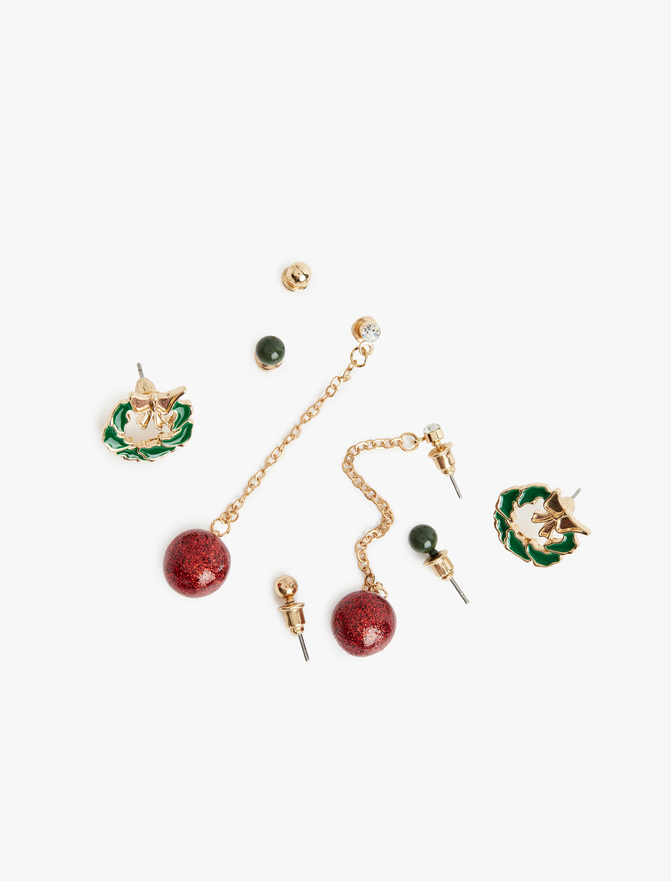  Kadın Çok Renkli Zincirli Yılbaşı Temalı 4'lü Küpe Seti