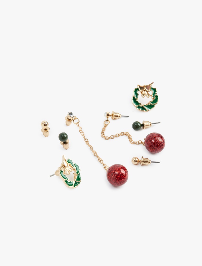 Kadın Çok Renkli Zincirli Yılbaşı Temalı 4'lü Küpe Seti