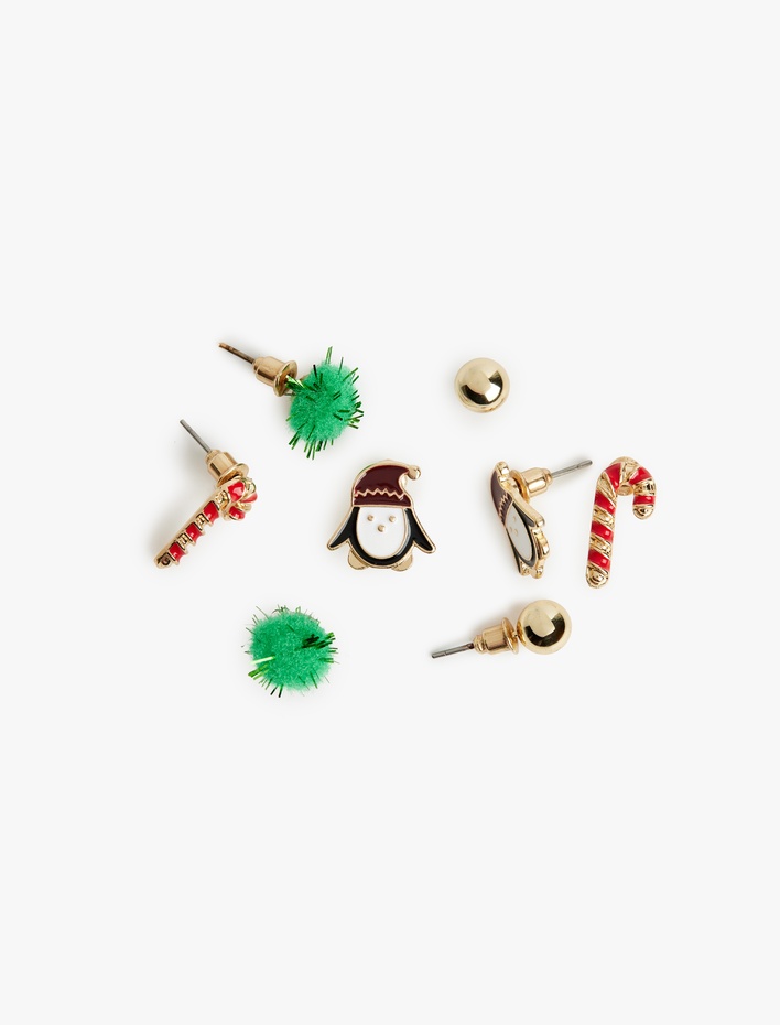 Kadın Yılbaşı Temalı Çok Renkli 4'lü Küpe Seti