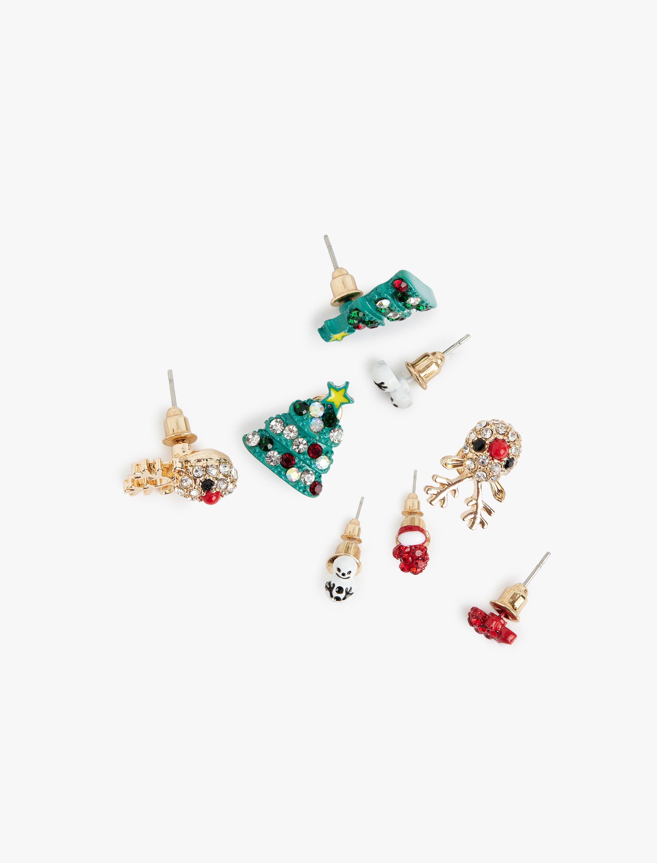  Kadın Çok Renkli Taş Detaylı Yılbaşı Temalı 4'lü Küpe Seti