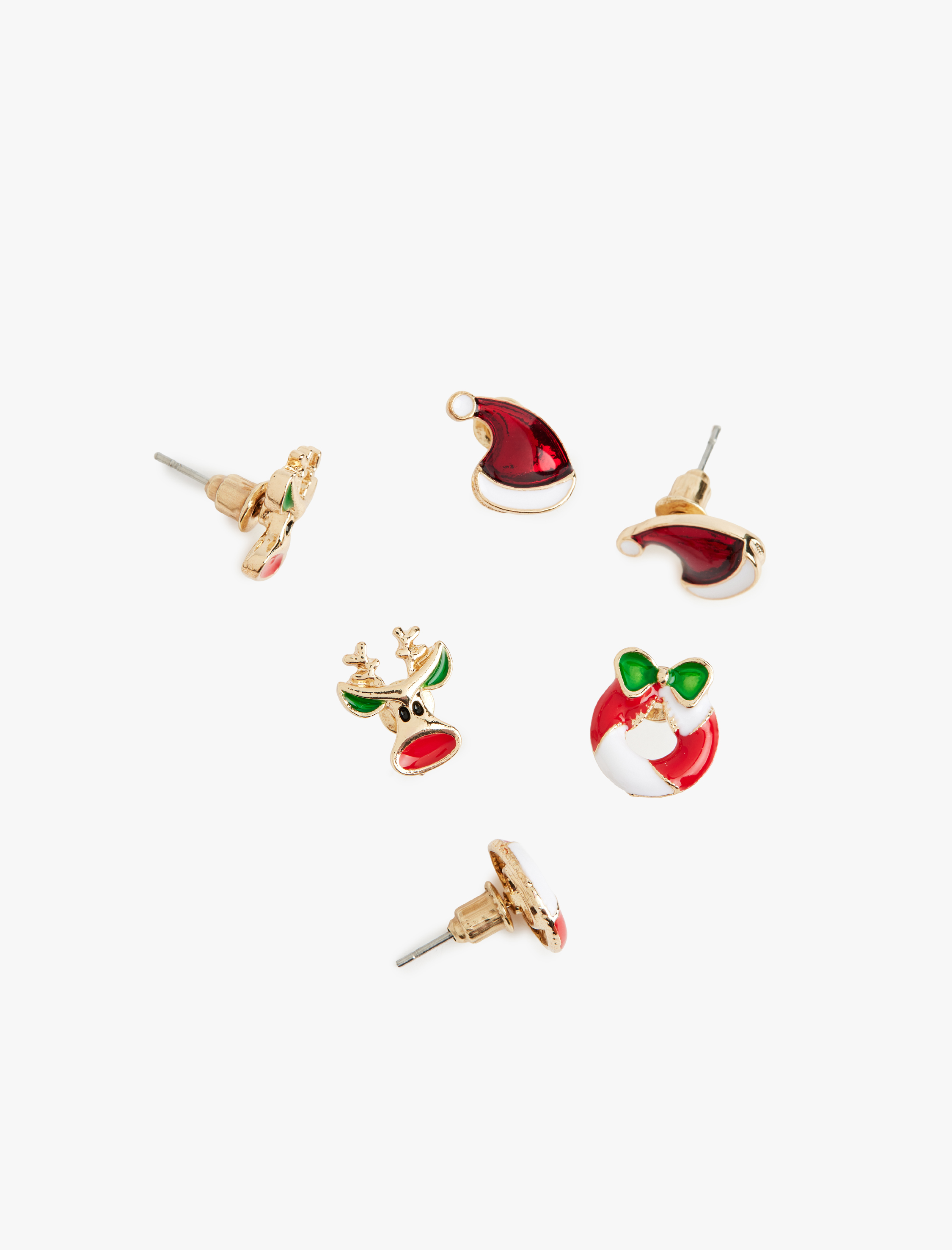  Kadın Çok Renkli Taş Detaylı Yılbaşı Temalı 3'lü Küpe Seti