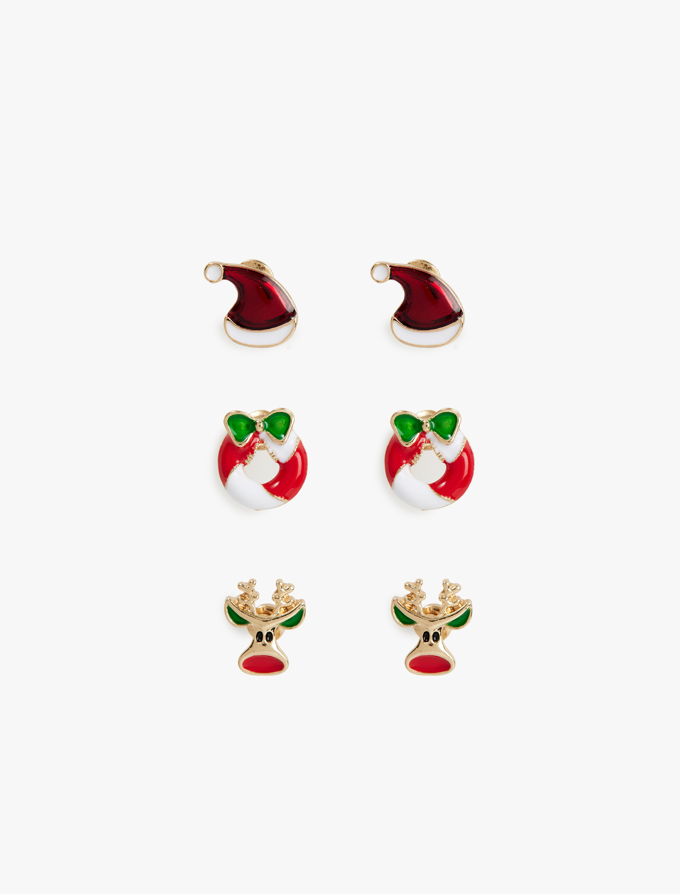  Kadın Çok Renkli Taş Detaylı Yılbaşı Temalı 3'lü Küpe Seti