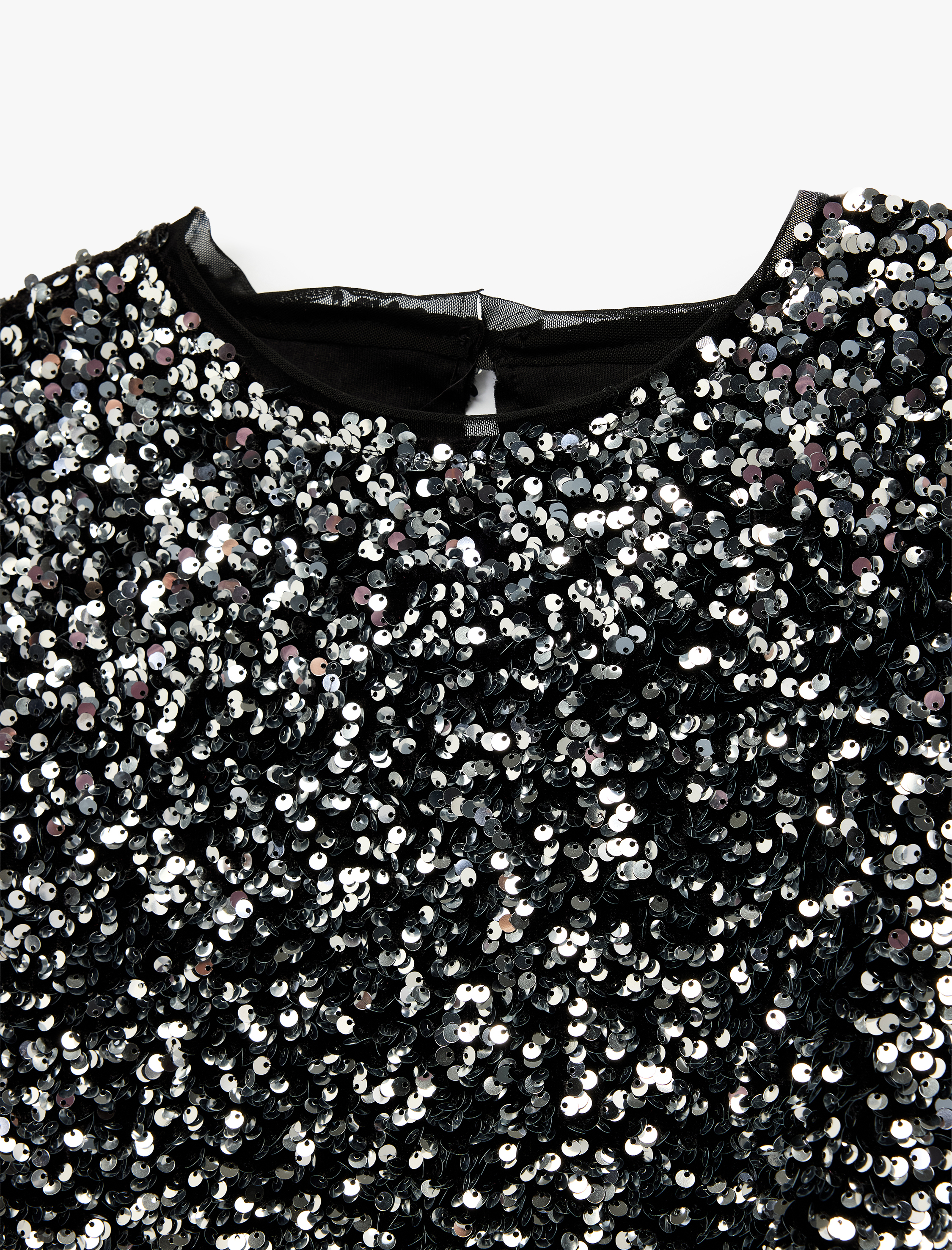  Kız Çocuk Bisiklet Yaka Kısa Kollu Pullu Payetli Yılbaşı Bluz