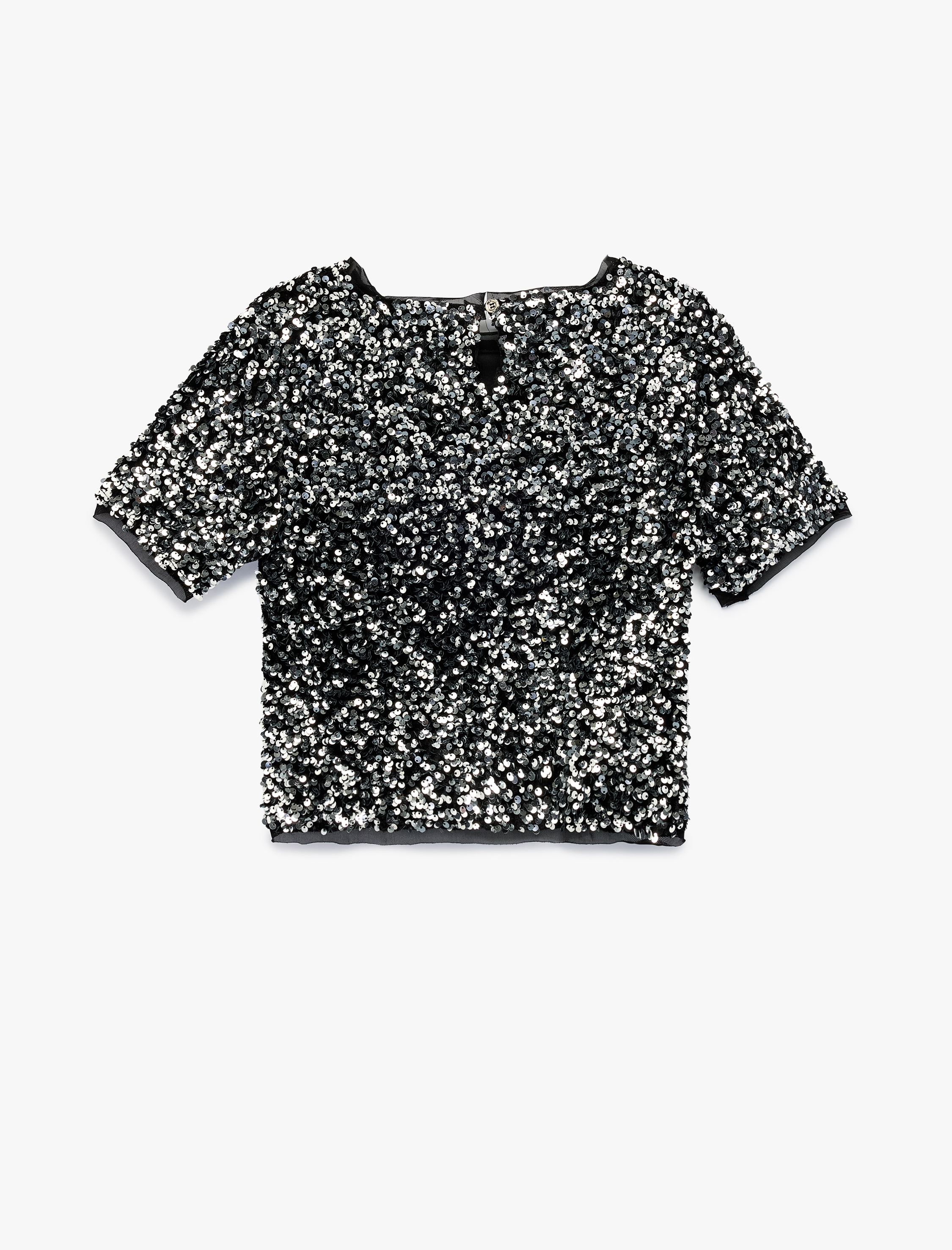  Kız Çocuk Bisiklet Yaka Kısa Kollu Pullu Payetli Yılbaşı Bluz