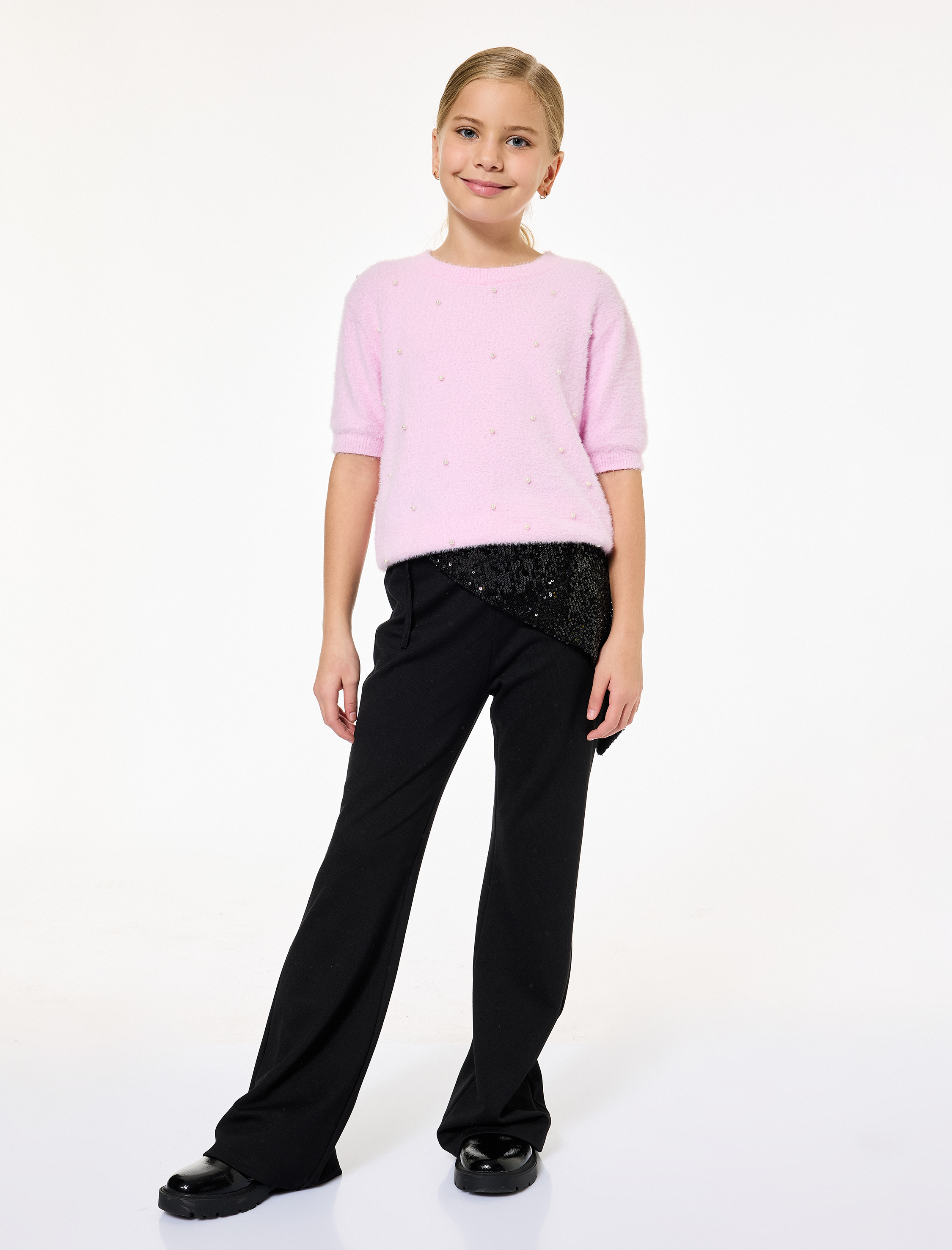  Kız Çocuk Pul Payet Detaylı Beli Lastikli Pantolon