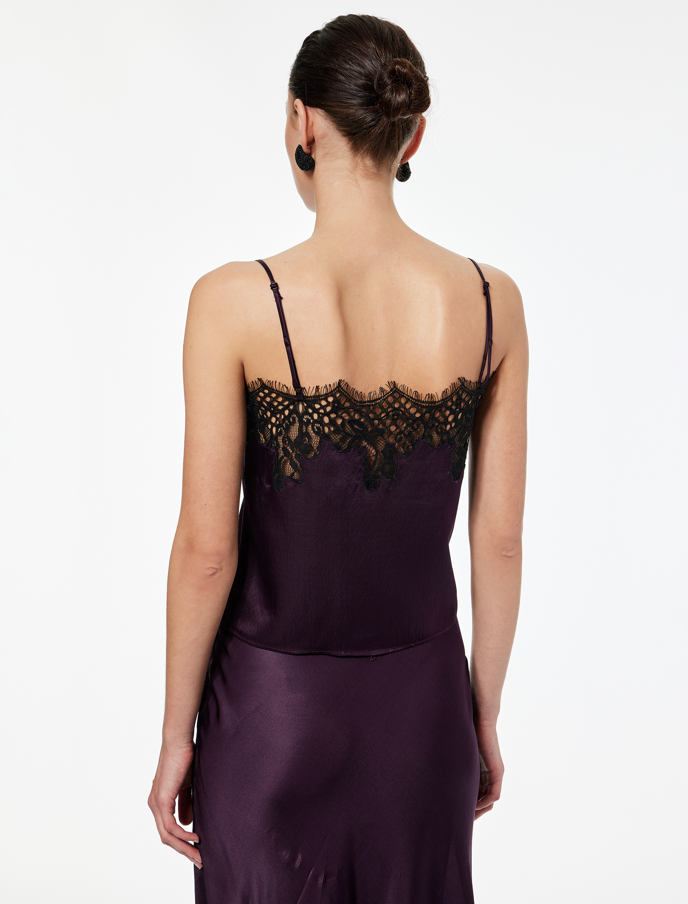   Dantel Detaylı İp Askılı Saten Bluz