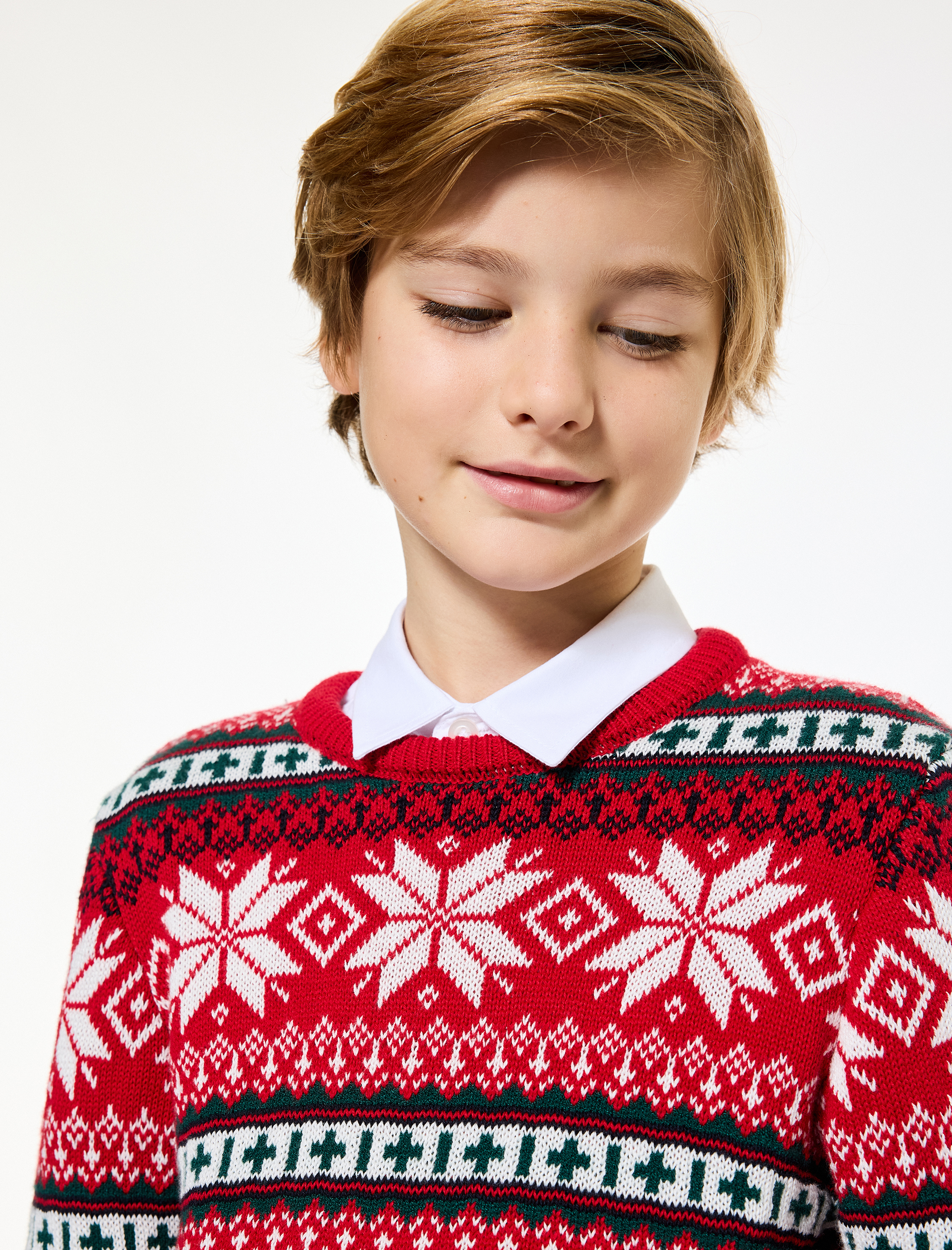  Erkek Çocuk Bisiklet Yaka Uzun Kollu Yılbaşı Desenli Triko Kazak