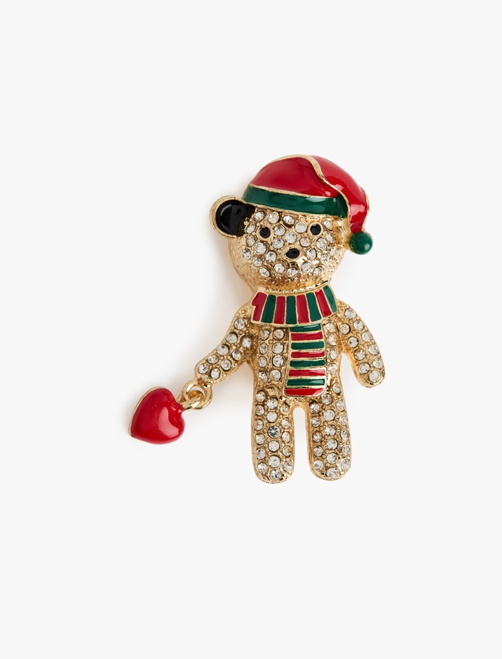 Kadın Taş Detaylı Noel Baba Temalı Broş