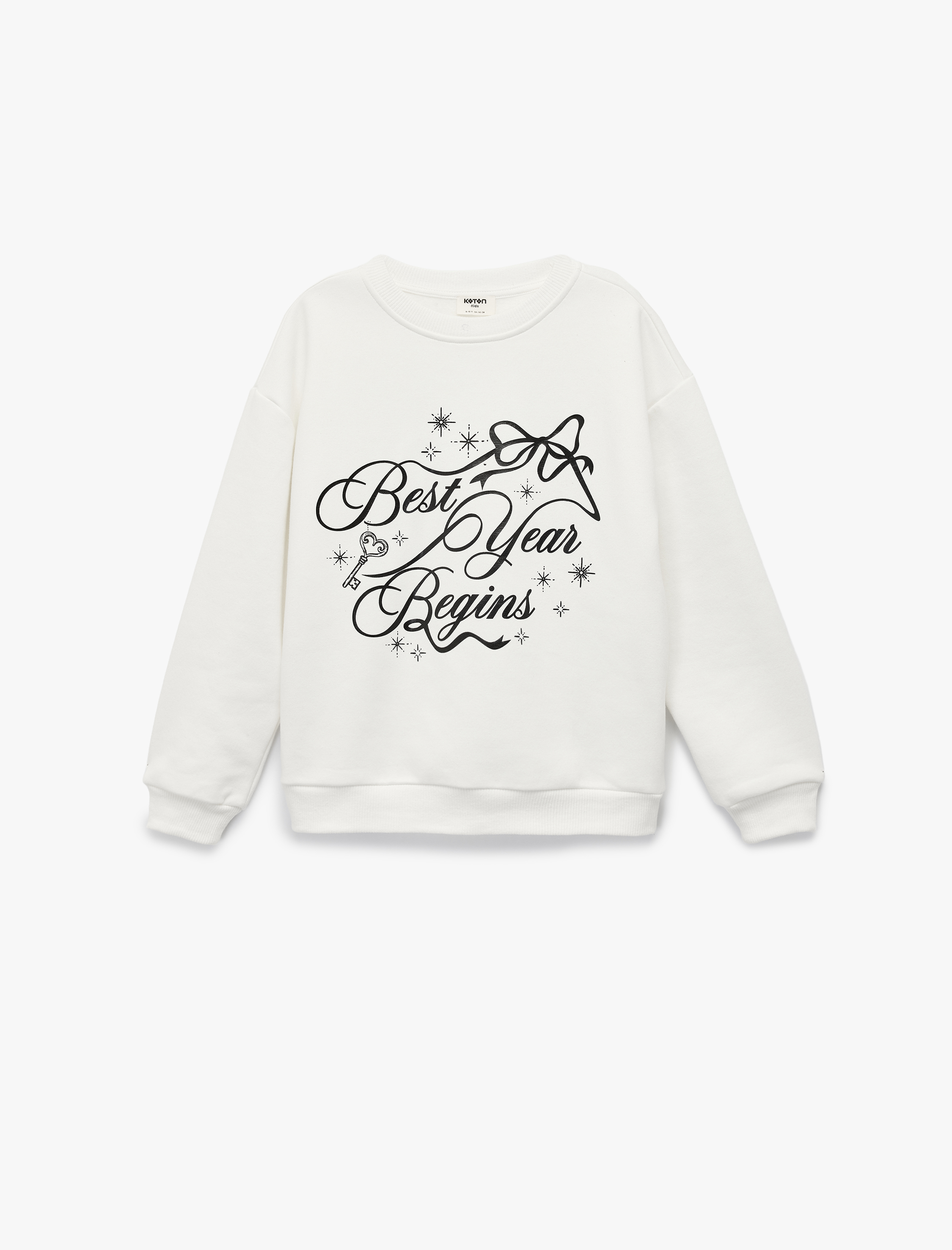  Kız Çocuk Uzun Kollu Bisiklet Yaka Yılbaşı Baskılı Sweatshirt