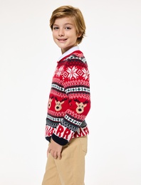 Bisiklet Yaka Uzun Kollu Yılbaşı Desenli Triko Kazak