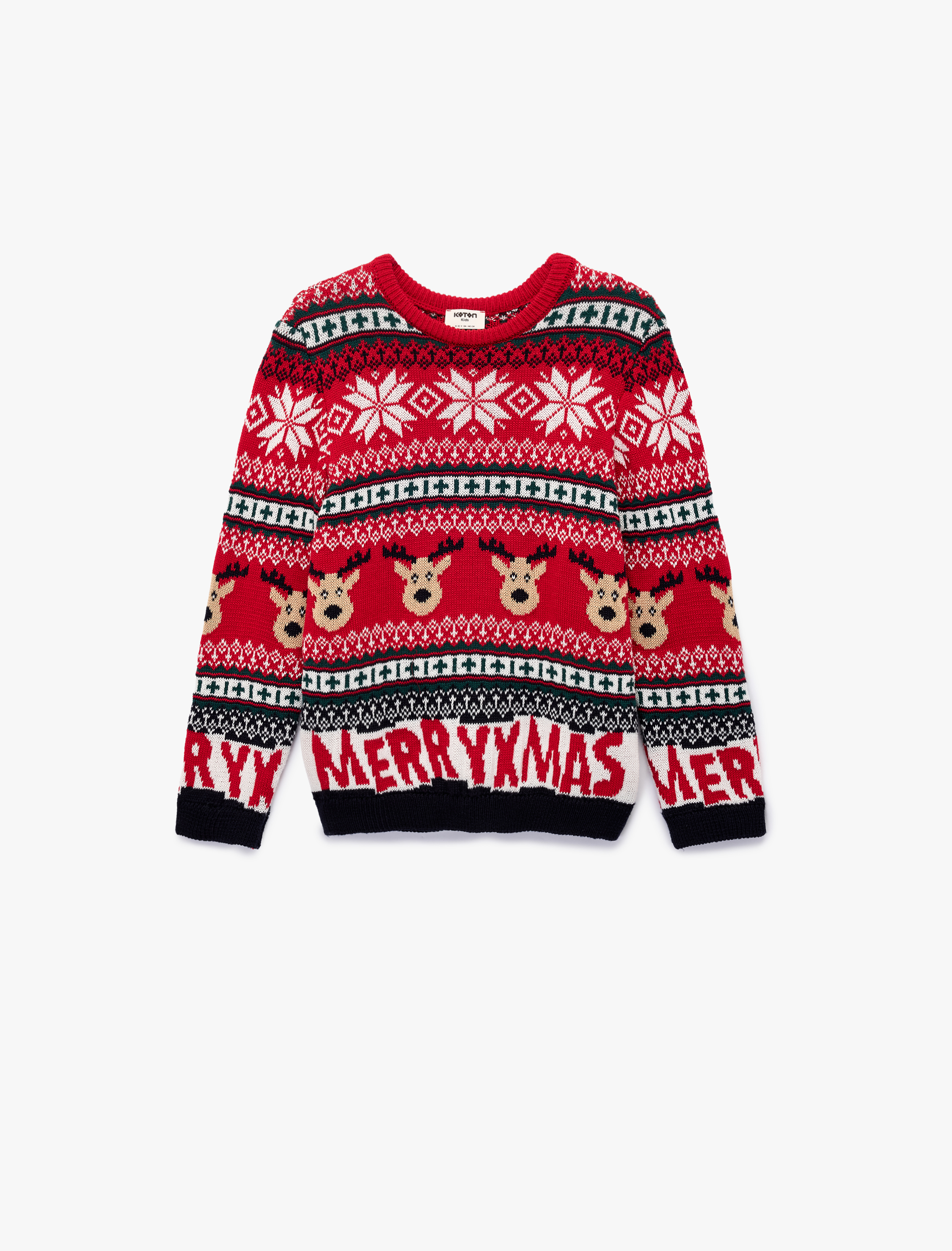  Erkek Çocuk Bisiklet Yaka Uzun Kollu Yılbaşı Desenli Triko Kazak