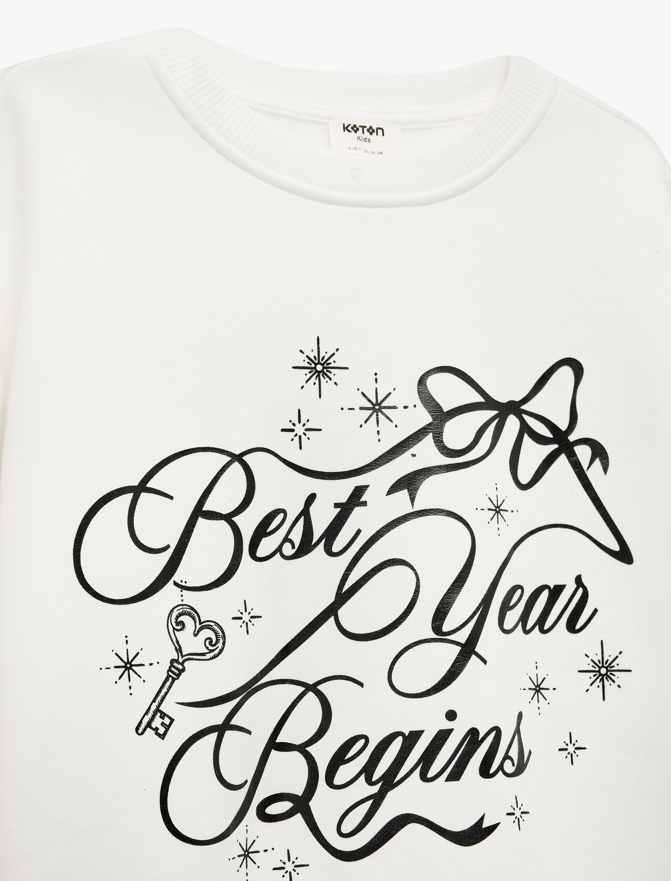  Kız Çocuk Uzun Kollu Bisiklet Yaka Yılbaşı Baskılı Sweatshirt