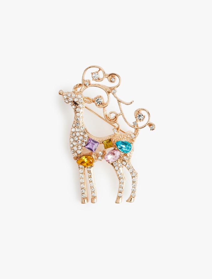 Kadın Taşlı Yılbaşı Temalı Çok Renkli Broş