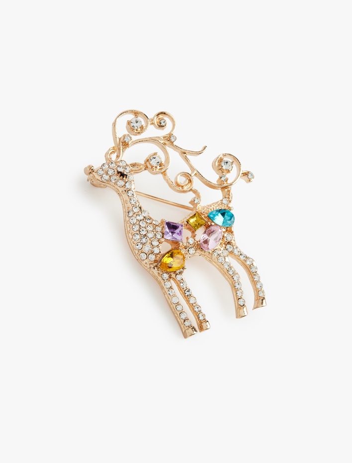 Kadın Taşlı Yılbaşı Temalı Çok Renkli Broş