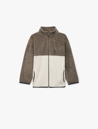 Dik Yaka Uzun Kollu Fermuarlı Polar Sweatshirt