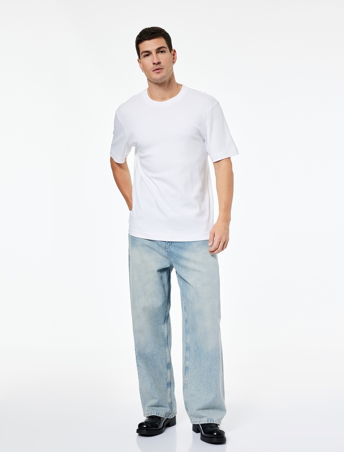  Regular Fit Kısa Kollu Pamuklu Bisiklet Yaka Tişört