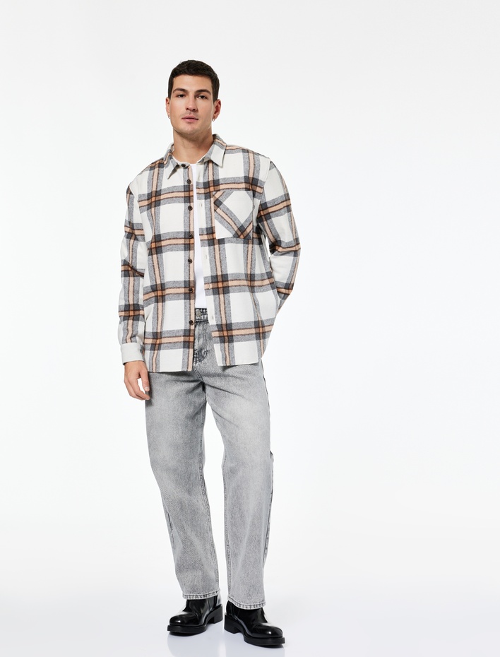  Uzun Kollu Regular Fit Cep Detaylı Klasik Yaka Oduncu Gömleği