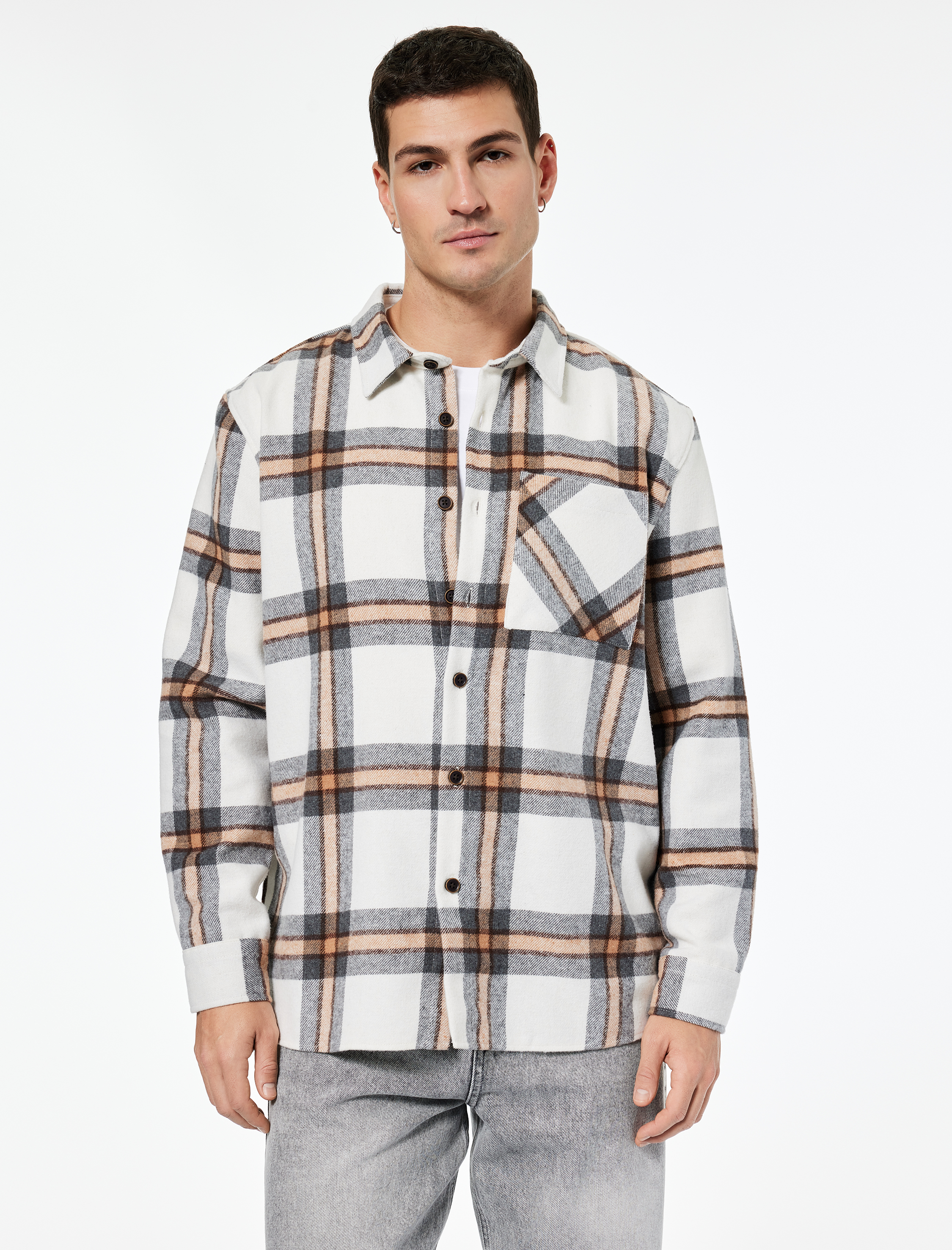   Uzun Kollu Regular Fit Cep Detaylı Klasik Yaka Oduncu Gömleği