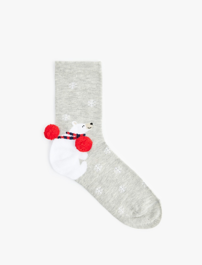 Kadın Yılbaşı Temalı Ponpon Detaylı Soket Çorap