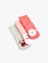 Yılbaşı Temalı Hayvanlar Detaylı Pamuklu Havlu Çorap Seti