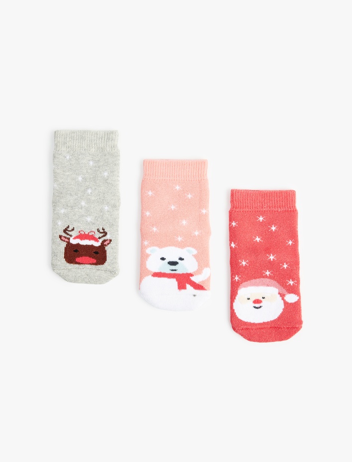 Kız Bebek Yılbaşı Temalı Hayvanlar Detaylı Pamuklu Havlu Çorap Seti