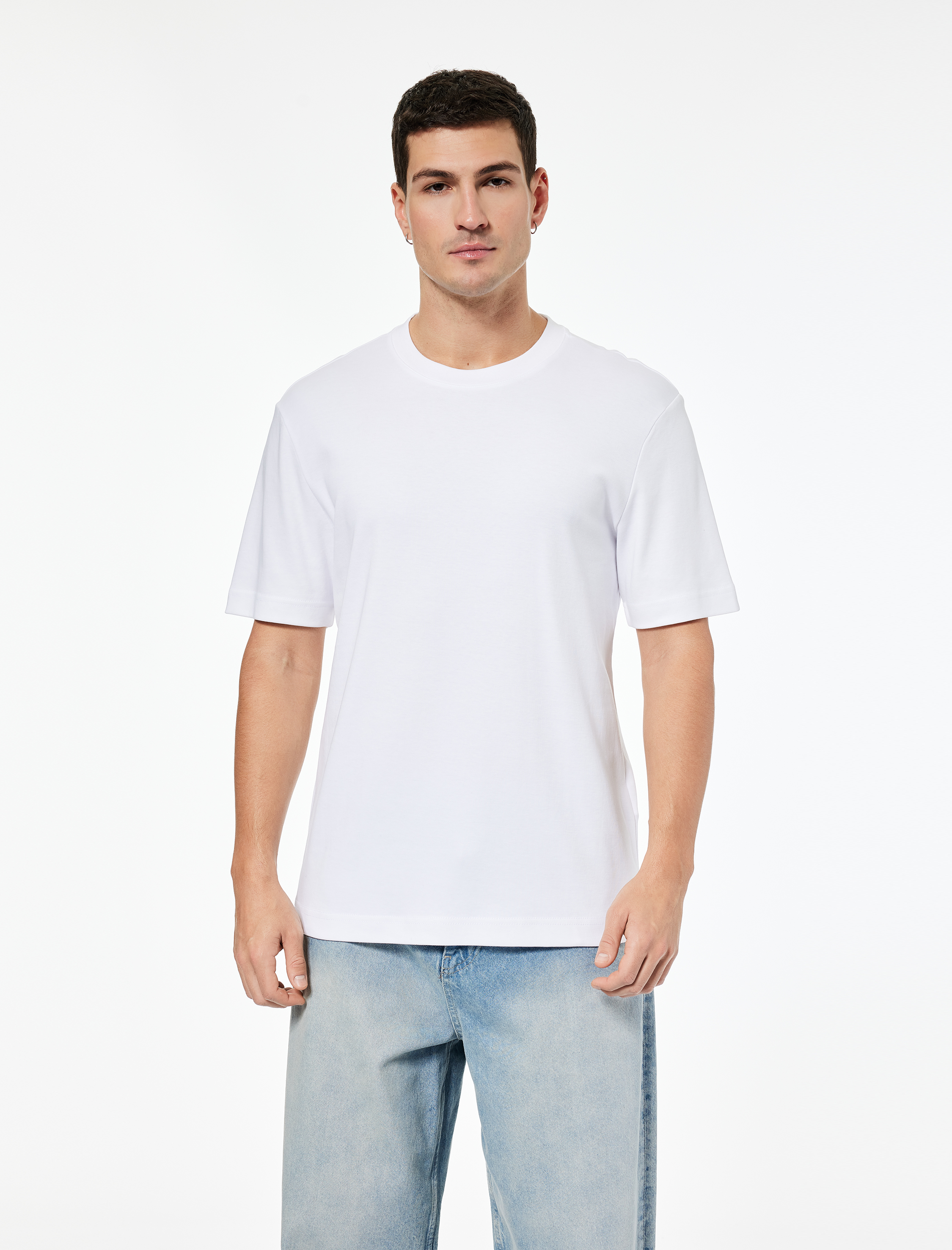   Regular Fit Kısa Kollu Pamuklu Bisiklet Yaka Tişört