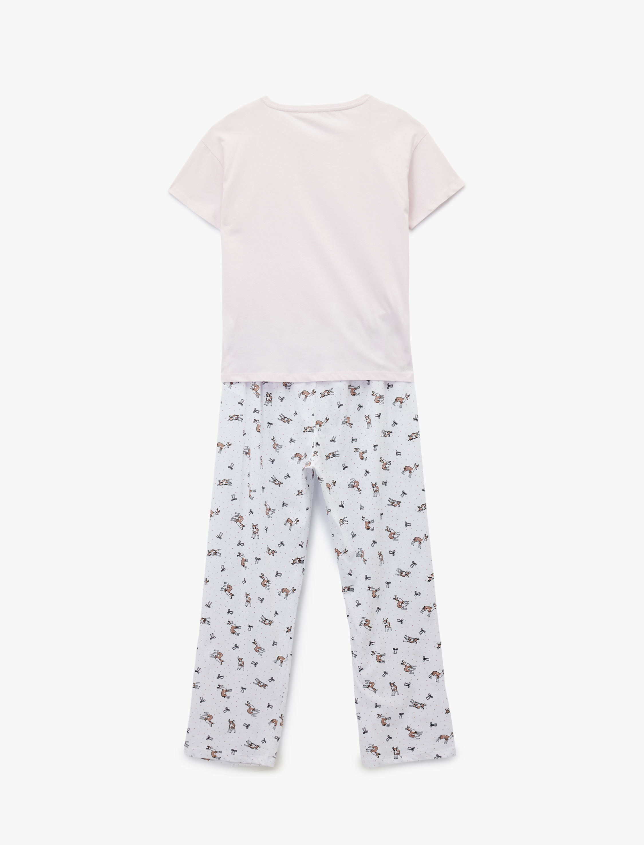   Bisiklet Yaka Kısa Kollu Baskılı Pamuklu Pijama Takımı