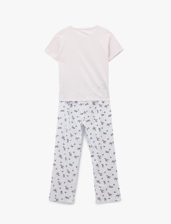  Bisiklet Yaka Kısa Kollu Baskılı Pamuklu Pijama Takımı