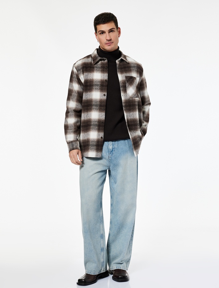  Regular Fit Cep Detaylı Uzun Kollu Klasik Yaka Oduncu Gömleği