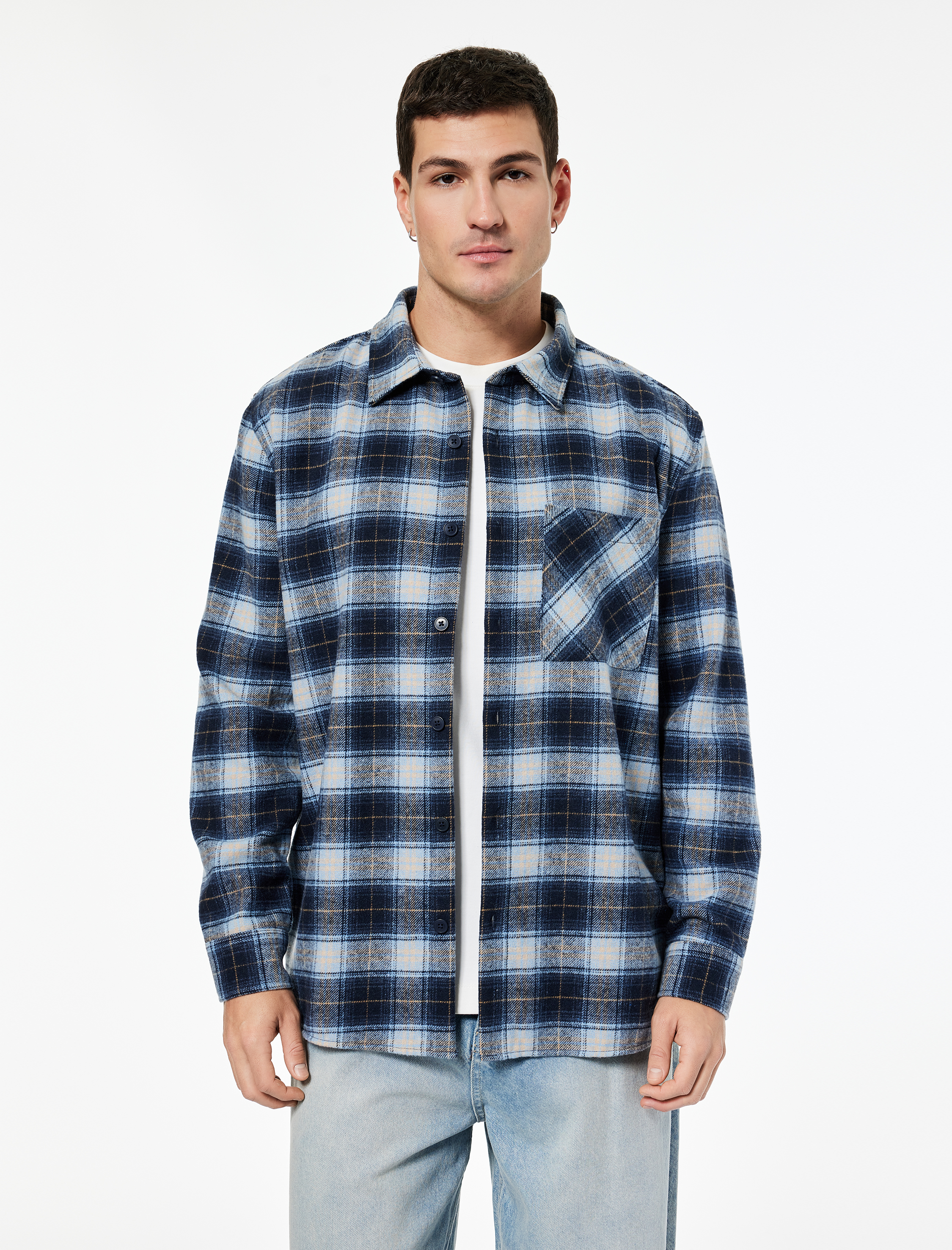   Klasik Yaka Regular Fit Cepli Düğmeli Uzun Kollu Oduncu Gömleği