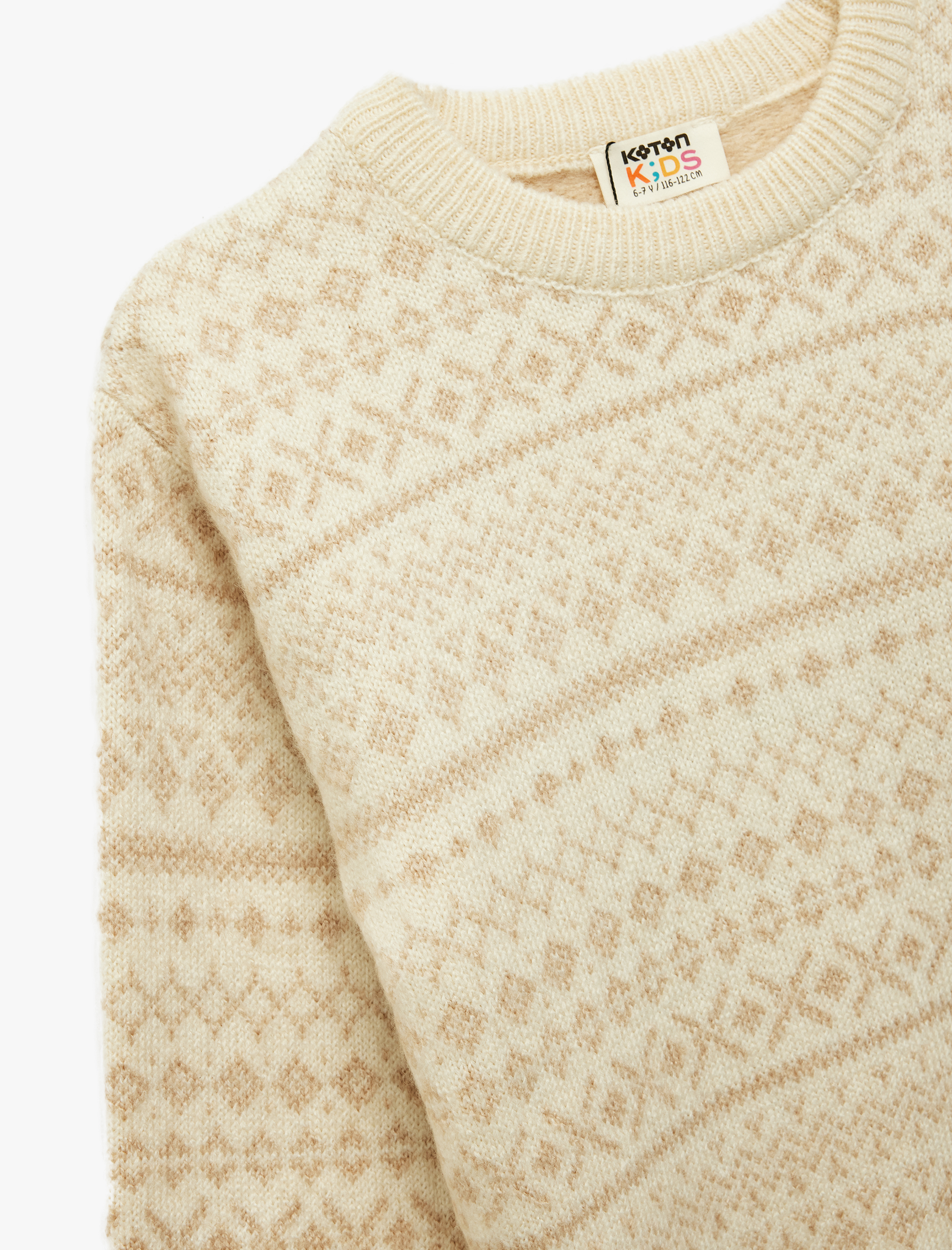 Kız Çocuk Uzun Kollu Bisiklet Yaka Desenli Triko Kazak