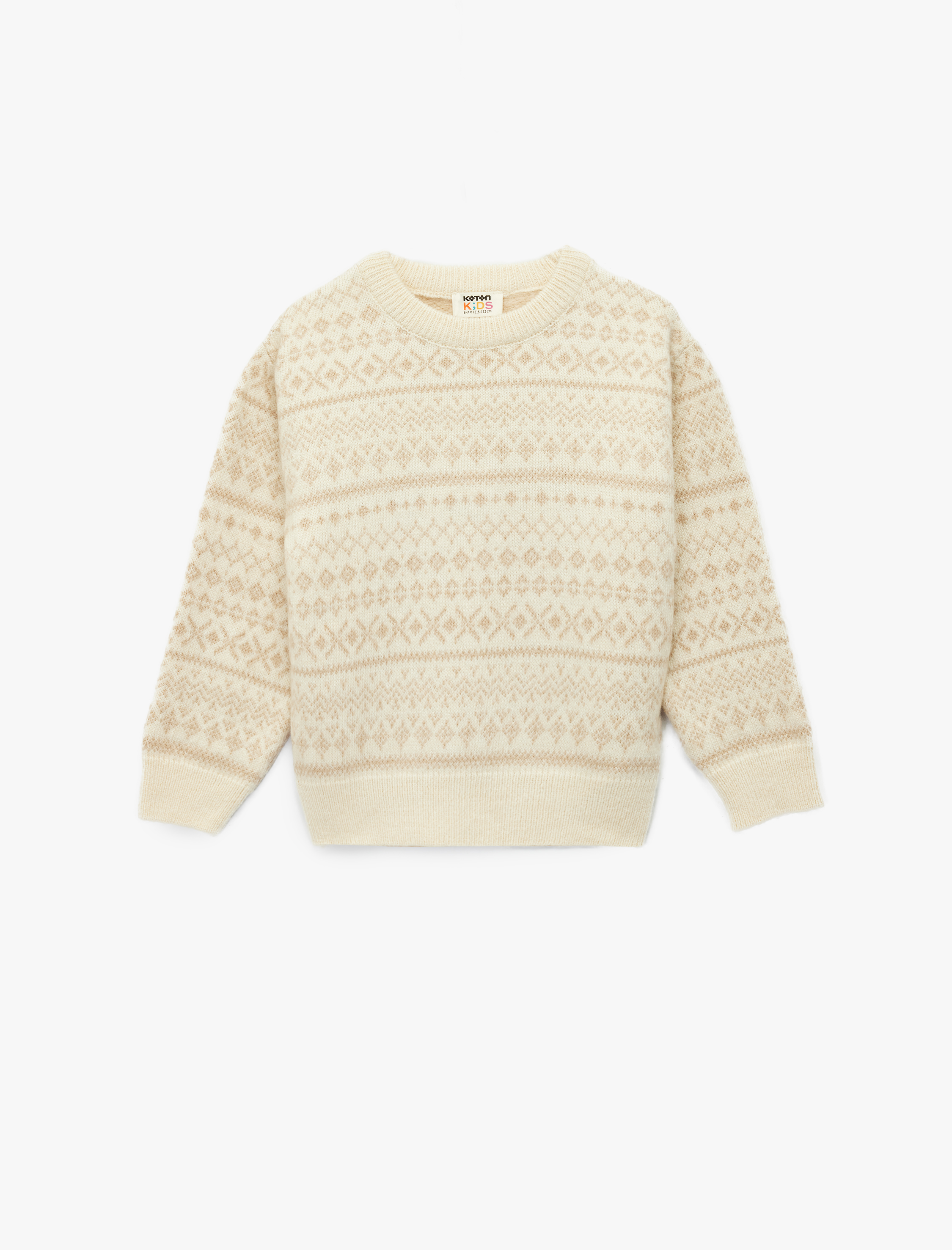 Kız Çocuk Uzun Kollu Bisiklet Yaka Desenli Triko Kazak