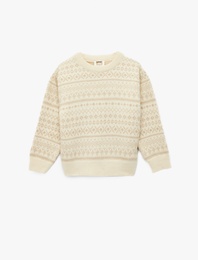 Uzun Kollu Bisiklet Yaka Desenli Triko Kazak