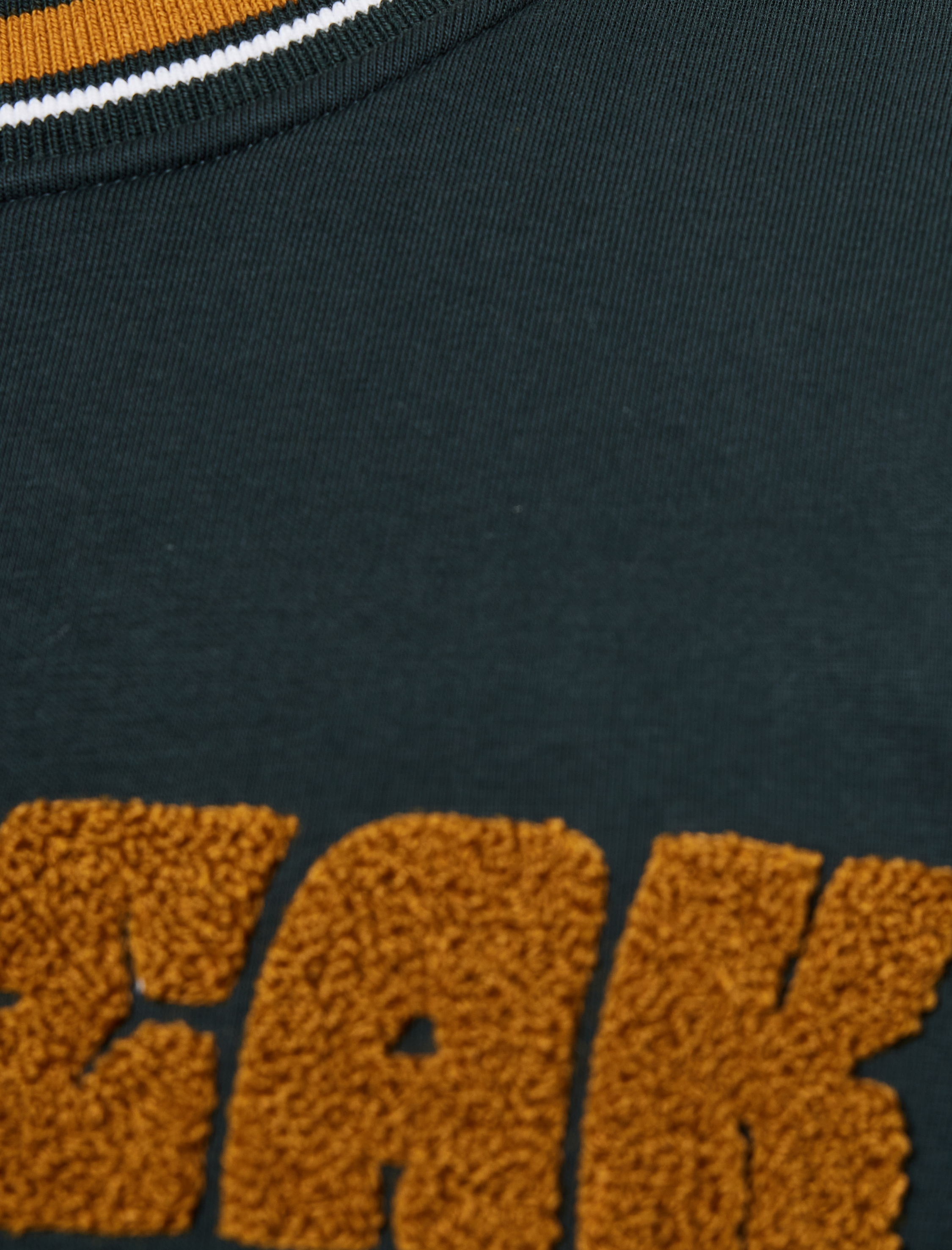   Uzun Kollu Şerit Detaylı Bisiklet Yaka Nakışlı Sweatshirt