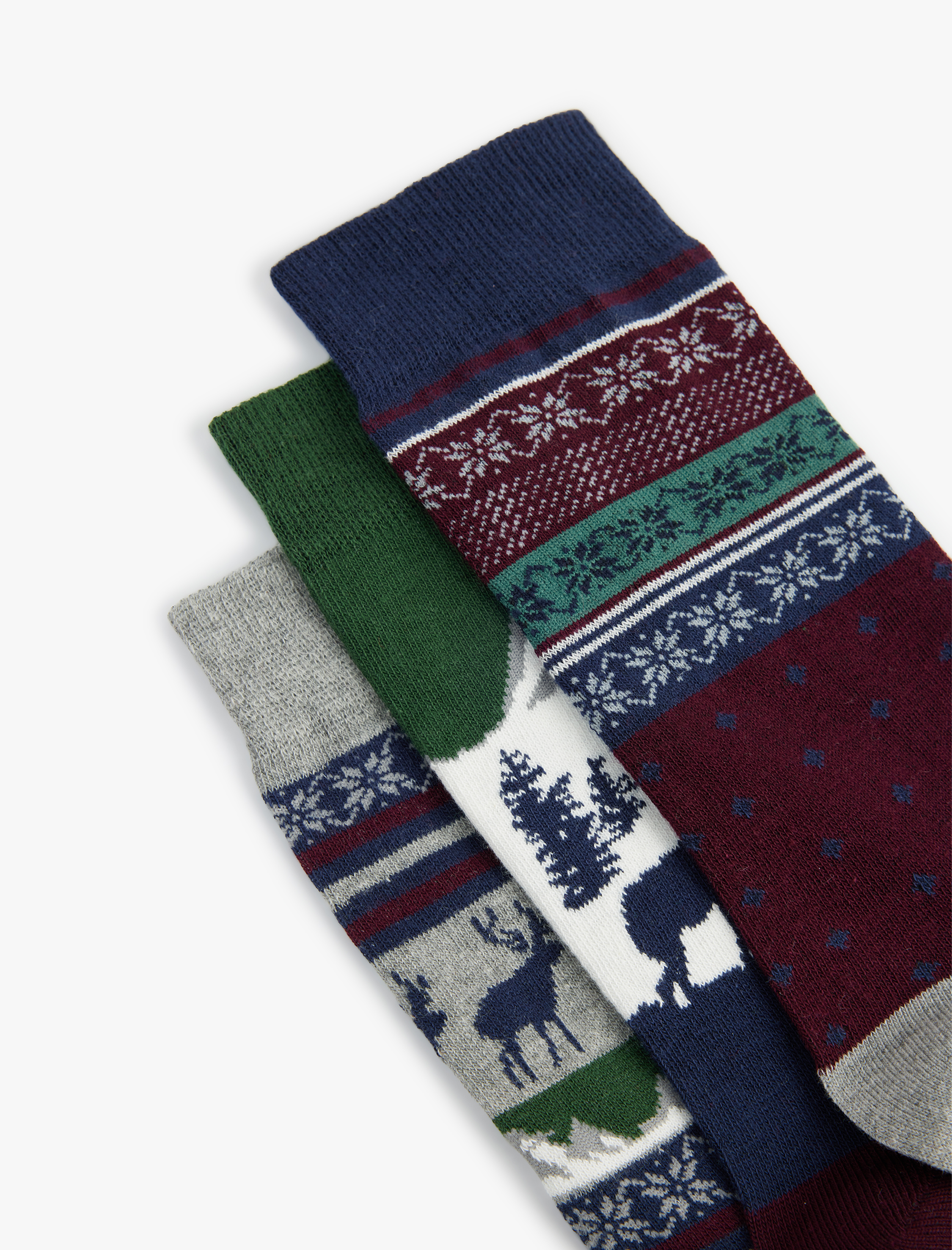  Erkek Çok Renkli Yılbaşı Temalı Pamuklu 3'lü Soket Çorap Seti