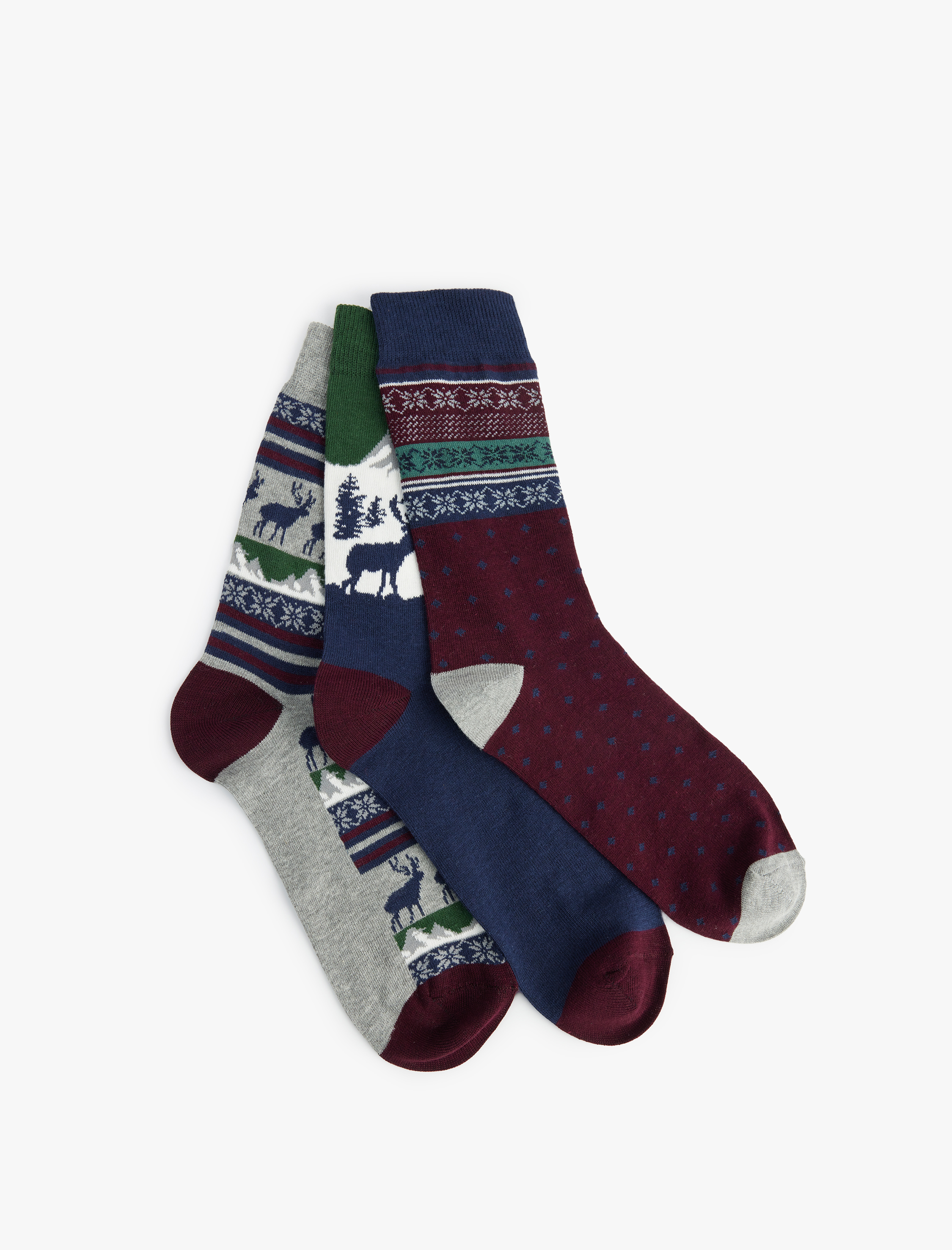  Erkek Çok Renkli Yılbaşı Temalı Pamuklu 3'lü Soket Çorap Seti