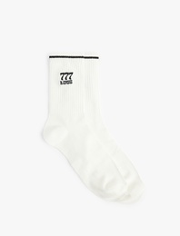 İşlemeli Çizgi Detaylı Tenis Çorabı