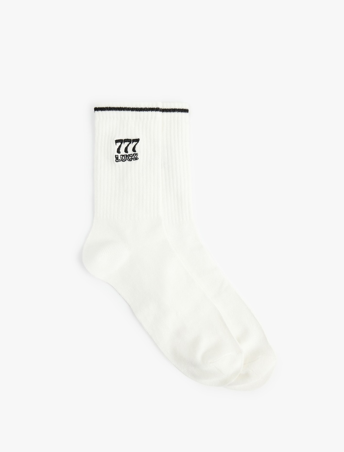 Kadın İşlemeli Çizgi Detaylı Tenis Çorabı