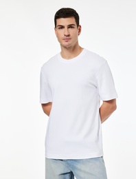 Regular Fit Kısa Kollu Pamuklu Bisiklet Yaka Tişört