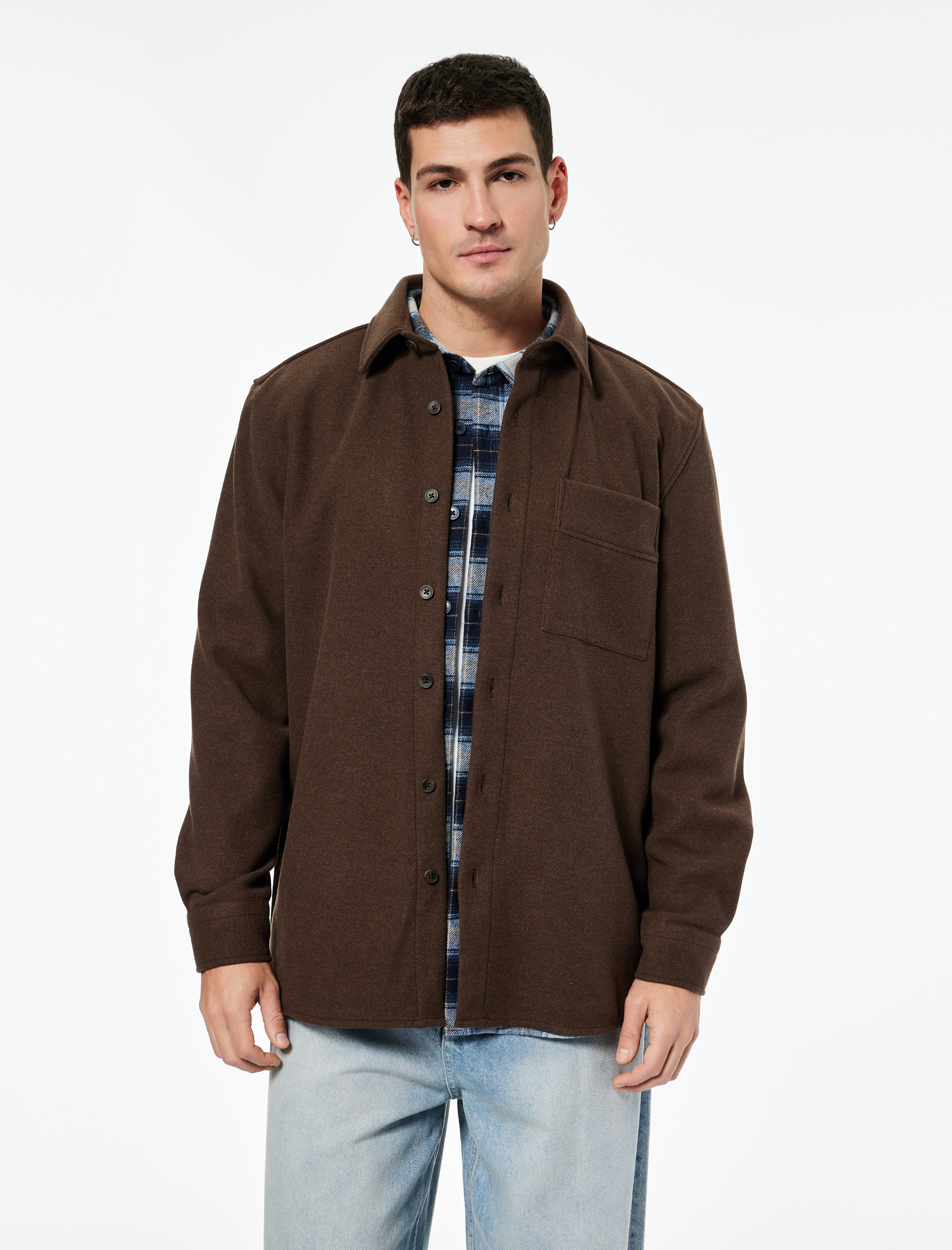   Viskon Karışımlı Cep Detaylı Uzun Kollu Düğmeli Klasik Yaka Gömlek Ceket