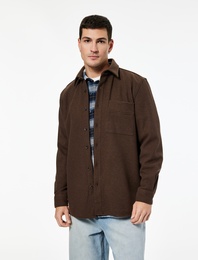 Viskon Karışımlı Cep Detaylı Uzun Kollu Düğmeli Klasik Yaka Gömlek Ceket