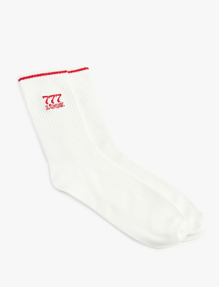 Kadın İşlemeli Çizgi Detaylı Tenis Çorabı