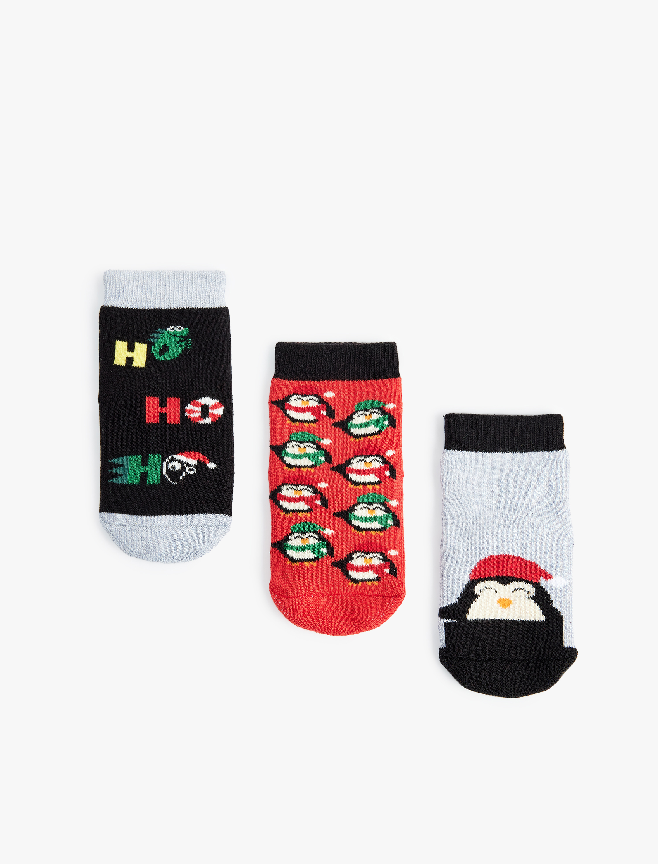  Erkek Bebek Yılbaşı Temalı Penguen Detaylı Pamuklu Havlu Çorap Seti