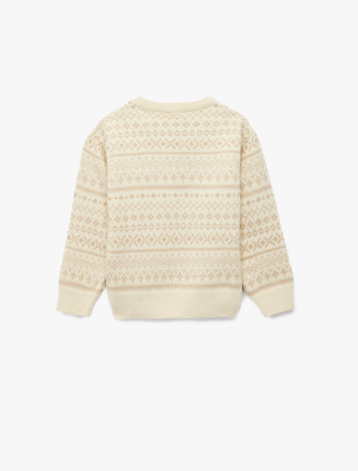 Kız Çocuk Uzun Kollu Bisiklet Yaka Desenli Triko Kazak