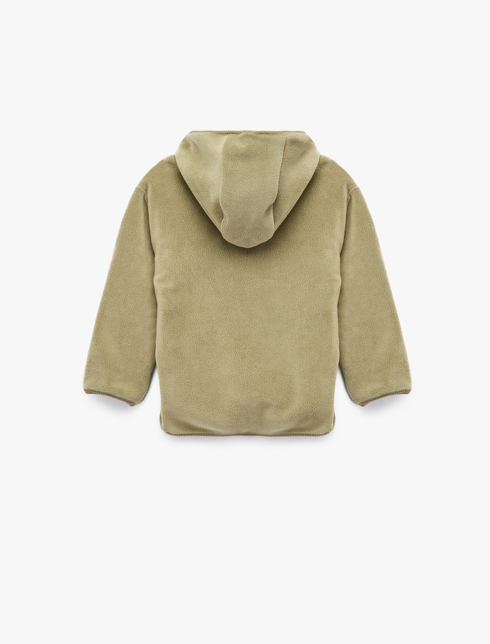 Erkek Bebek Uzun Kollu Yarım Fermuarlı Polar Kapşonlu Sweatshirt