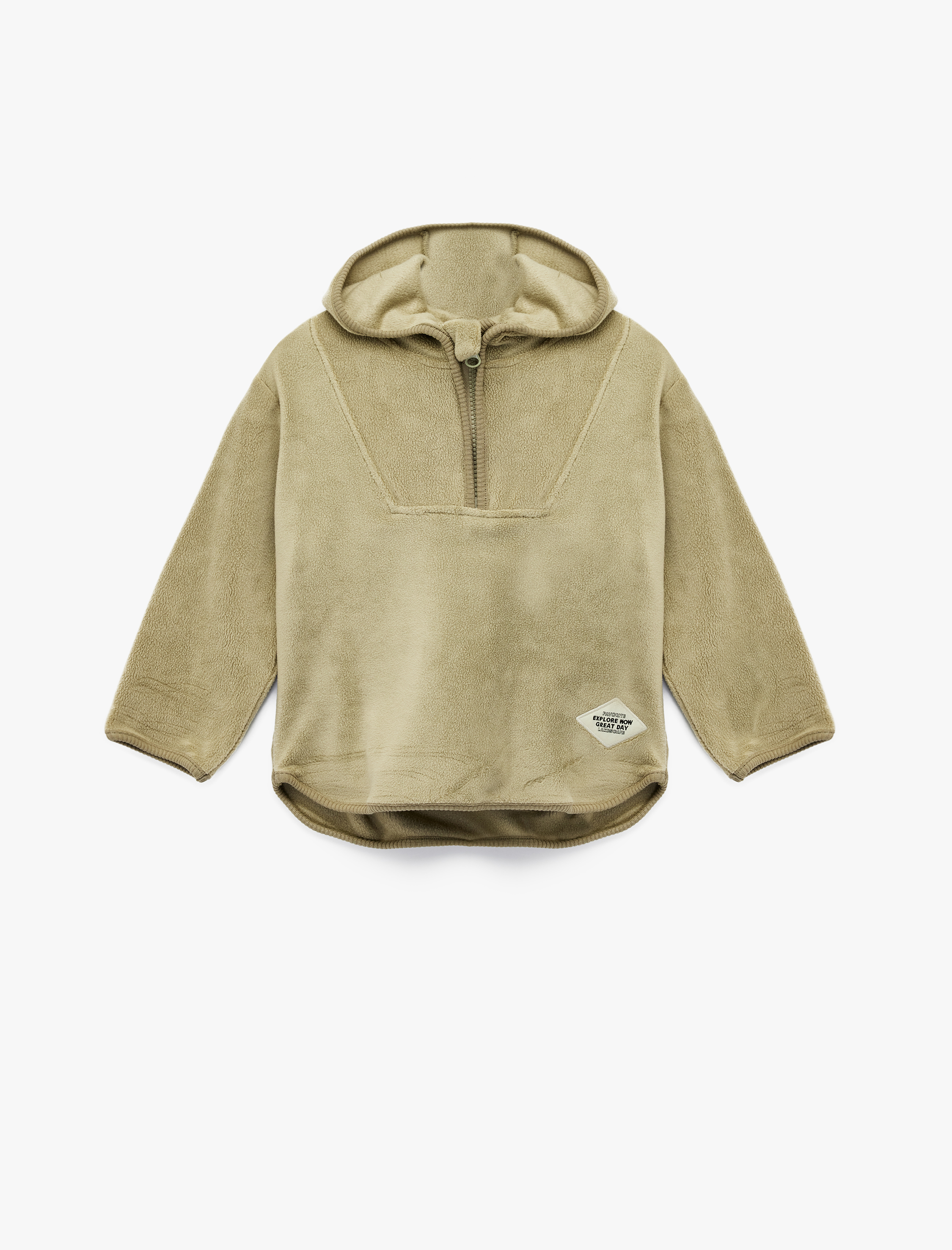  Erkek Bebek Uzun Kollu Yarım Fermuarlı Polar Kapşonlu Sweatshirt