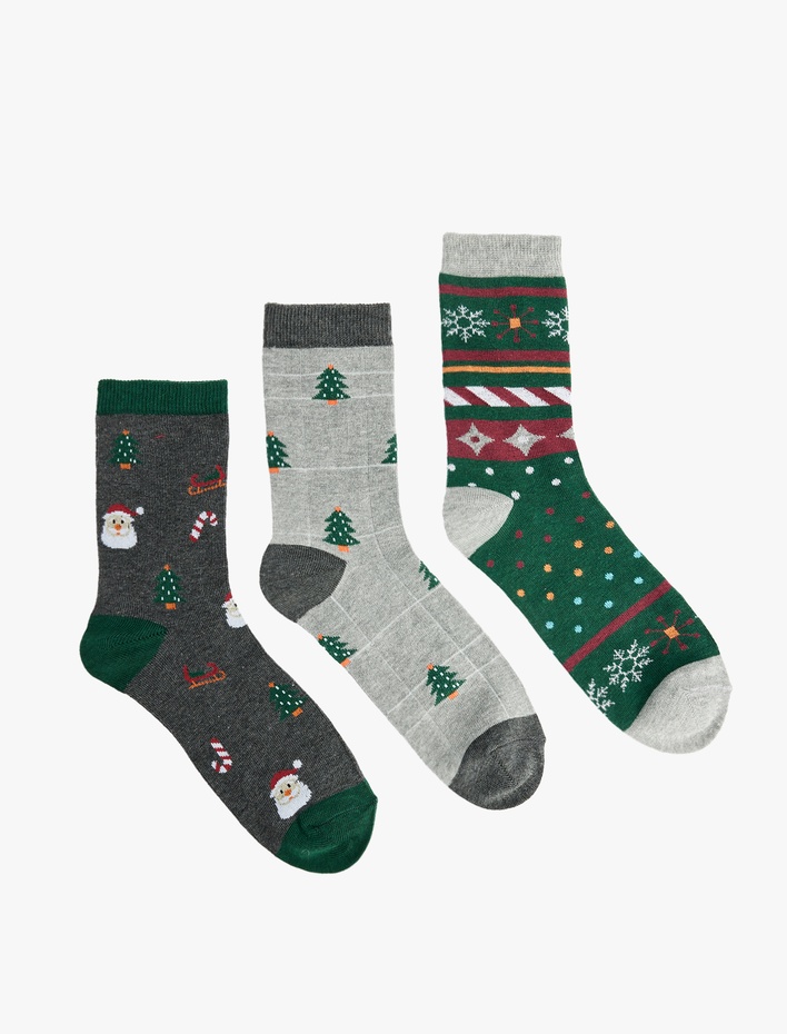 Kadın Çok Renkli 3'lü Yılbaşı Temalı Soket Çorap Seti