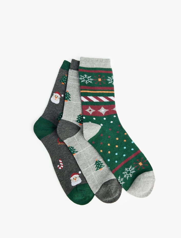 Kadın Çok Renkli 3'lü Yılbaşı Temalı Soket Çorap Seti