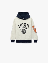 Uzun Kollu Baskılı Kapşonlu Sweatshirt